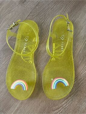 Katy Perry Collections Yellow Glitter Jelly Sandals with Rainbow Appliqués